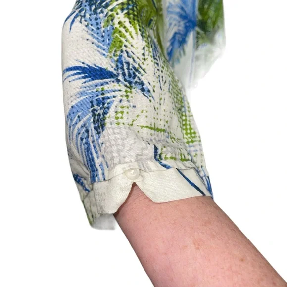 Cubavera Men's Shirt  4XLT Blue/White/Green Button Up Short Sleeve Leaf Print - Picture 6 of 11